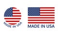 Made in USA logo or label set. US icon with American flag. Vector illustration. Royalty Free Stock Photo